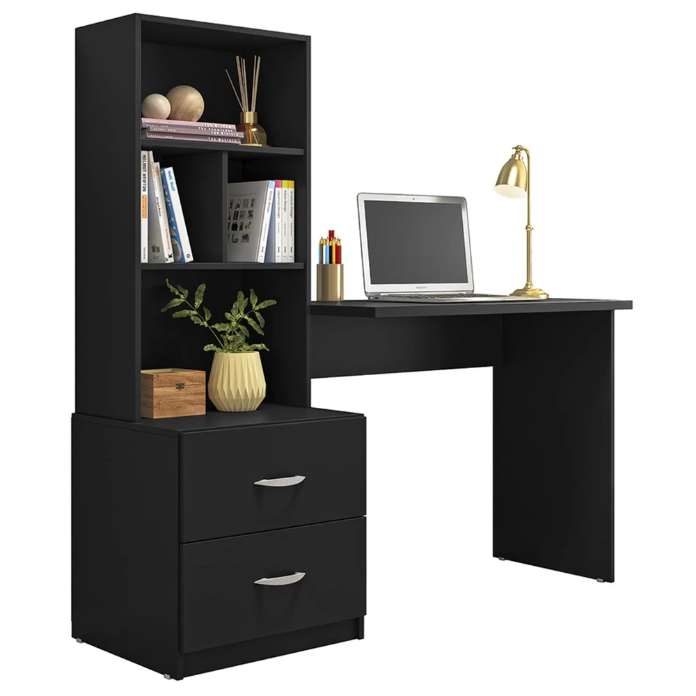 Mesa Escrivaninha Com Estante Livreiro 138cm Jay Preto Z49 - Mpozenato