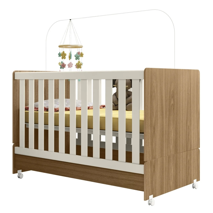 Berço Americano Mini Cama Com Rodízios Charme Nature/Off Z49 - Mpozenato