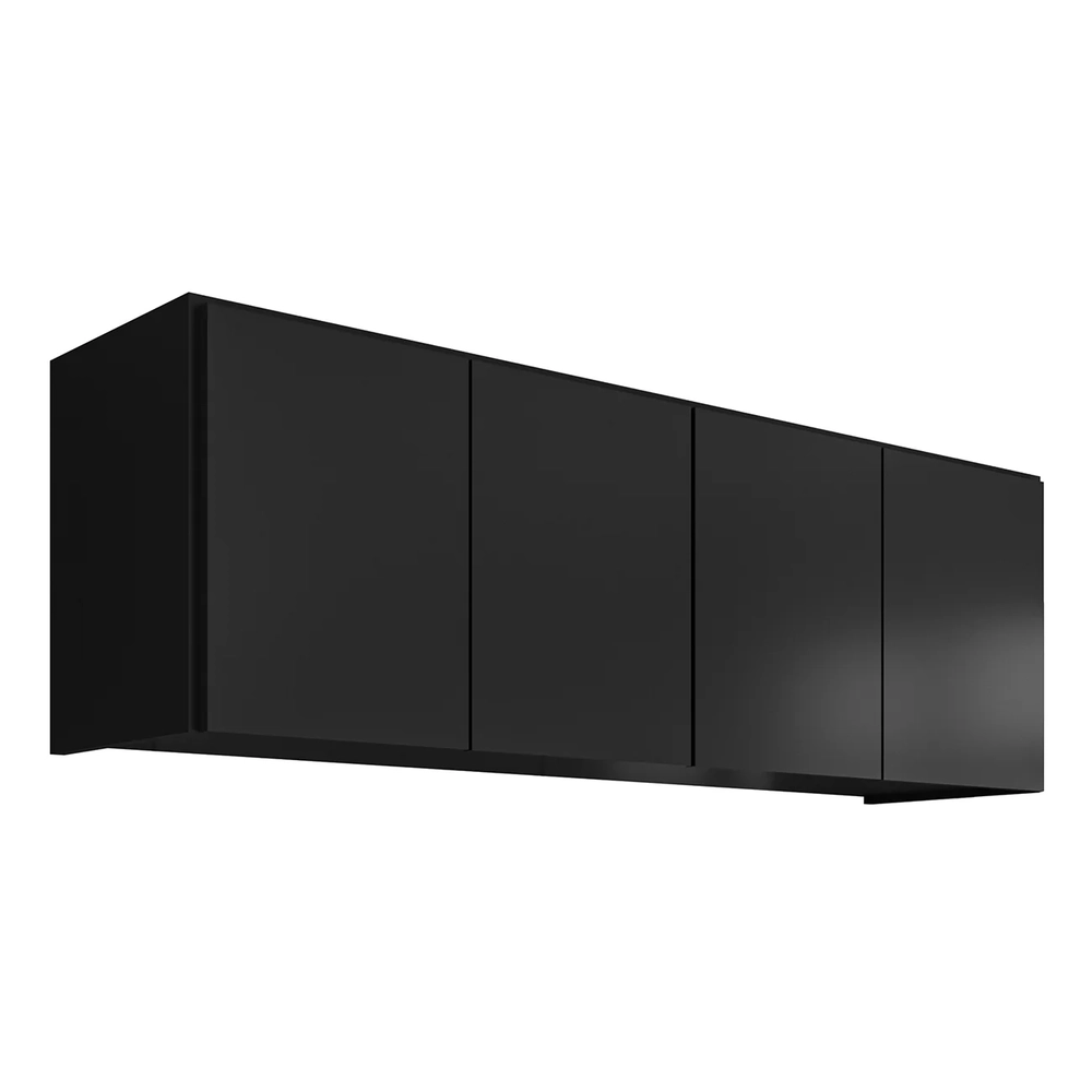 Armário de Cozinha Aéreo 118cm 4 Portas Monna Preto Z34     - Mpozenato