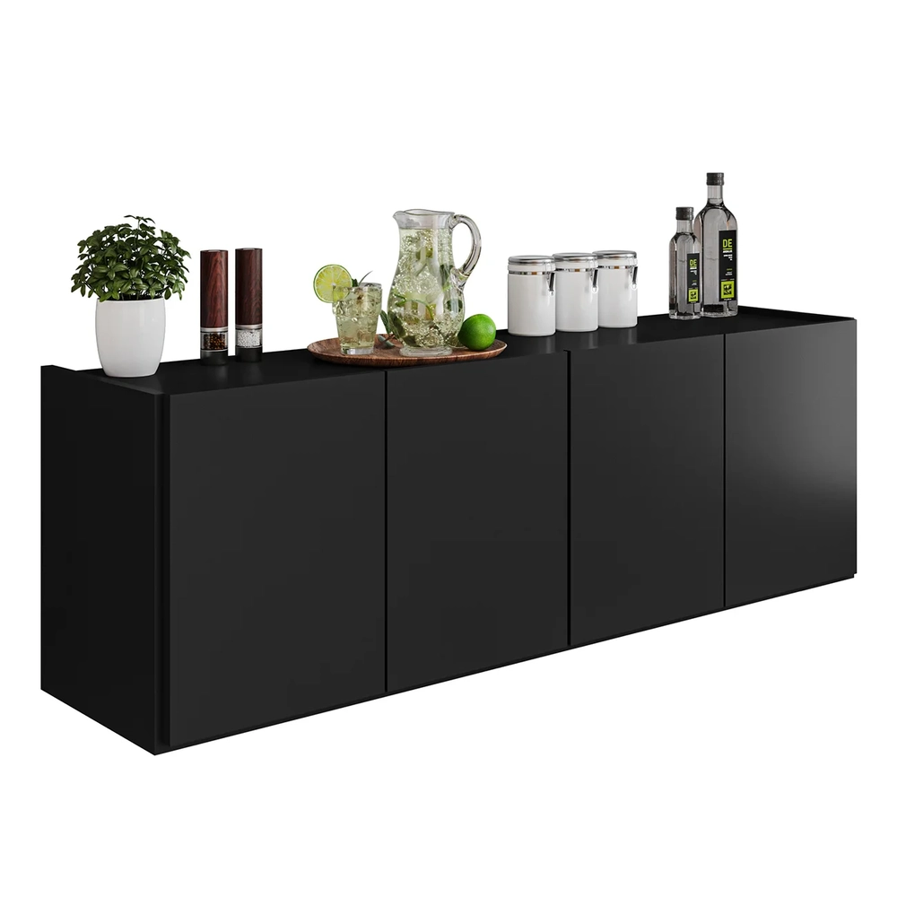 Balcão de Cozinha Suspenso 118cm 4 Portas Monna Preto Z34   - Mpozenato