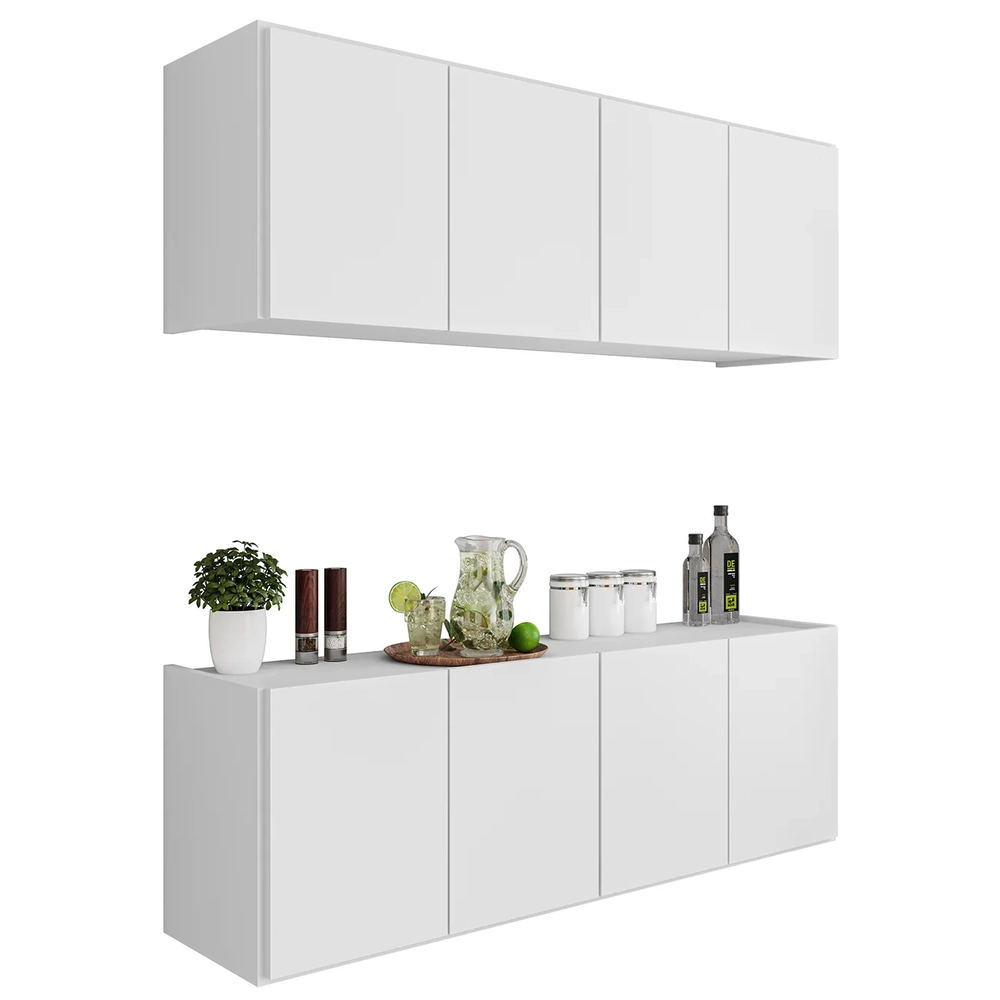 Armário de Cozinha e Balcão Suspenso 118cm Monna Branco Z34 - Mpozenato