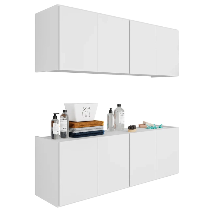 Armário Aéreo e Balcão Para Lavanderia 118cm Monna Branco Z34 - Mpozenato