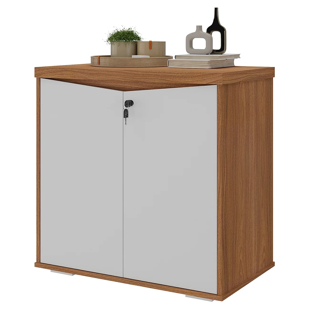 Balcão Para Escritório 74cm 2 Portas Rayly Freijó/Branco A06 - Mpozenato