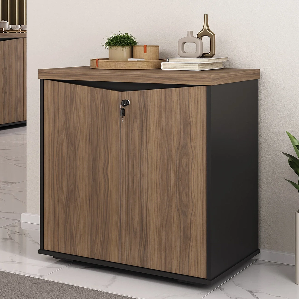 Balcão Para Escritório 74cm 2 Portas Rayly Nogal/Preto A06 - Mpozenato