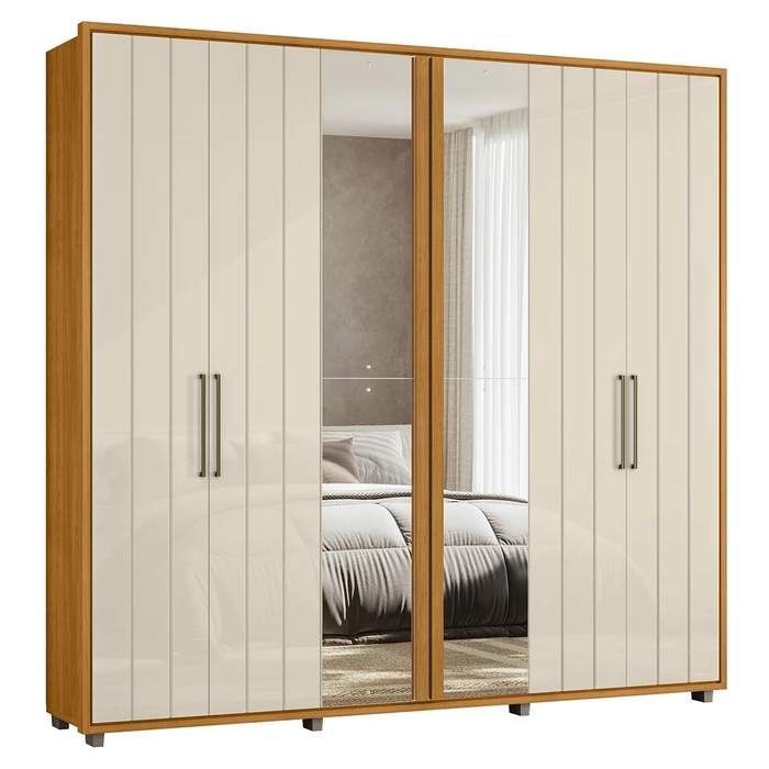Guarda Roupa Casal 250cm Com Espelho Vibe Off/Cinamomo Z10  - Mpozenato