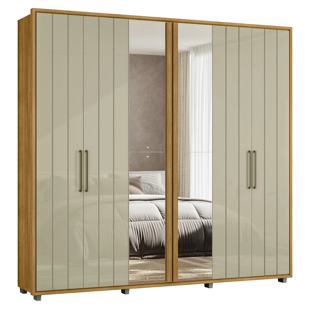 Guarda Roupa Casal 250cm Com Espelho Vibe Opala/Cumaru Z10  - Mpozenato