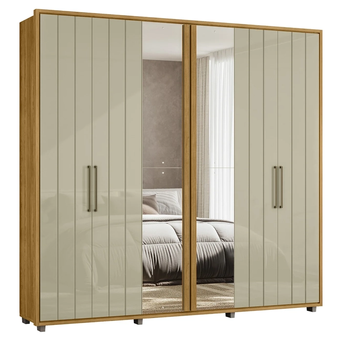 Guarda Roupa Casal 250cm Com Espelho Vibe Opala/Cumaru Z10  - Mpozenato