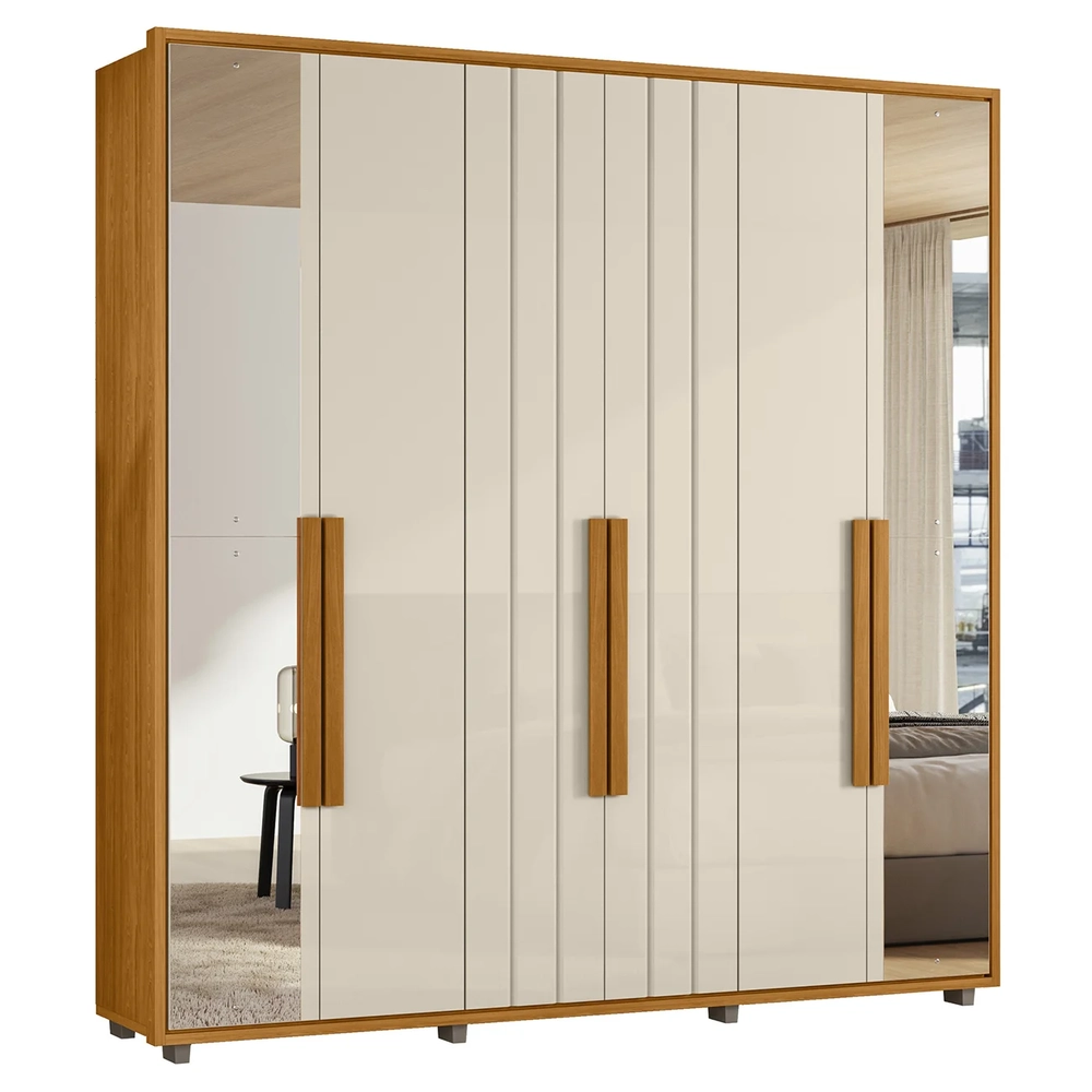 Guarda Roupa Casal 230cm Com Espelho Barok Off/Cinamomo Z10 - Mpozenato