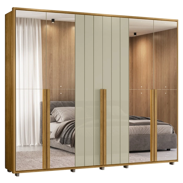 Guarda Roupa Casal 278cm 6 Portas 8 Espelhos Zac Opala/Cumaru Z10 - Mpozenato