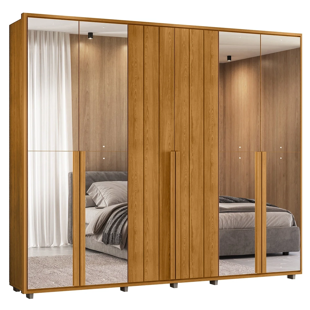Guarda Roupa Casal 278cm 6 Portas 8 Espelhos Zac Cinamomo Z10 - Mpozenato