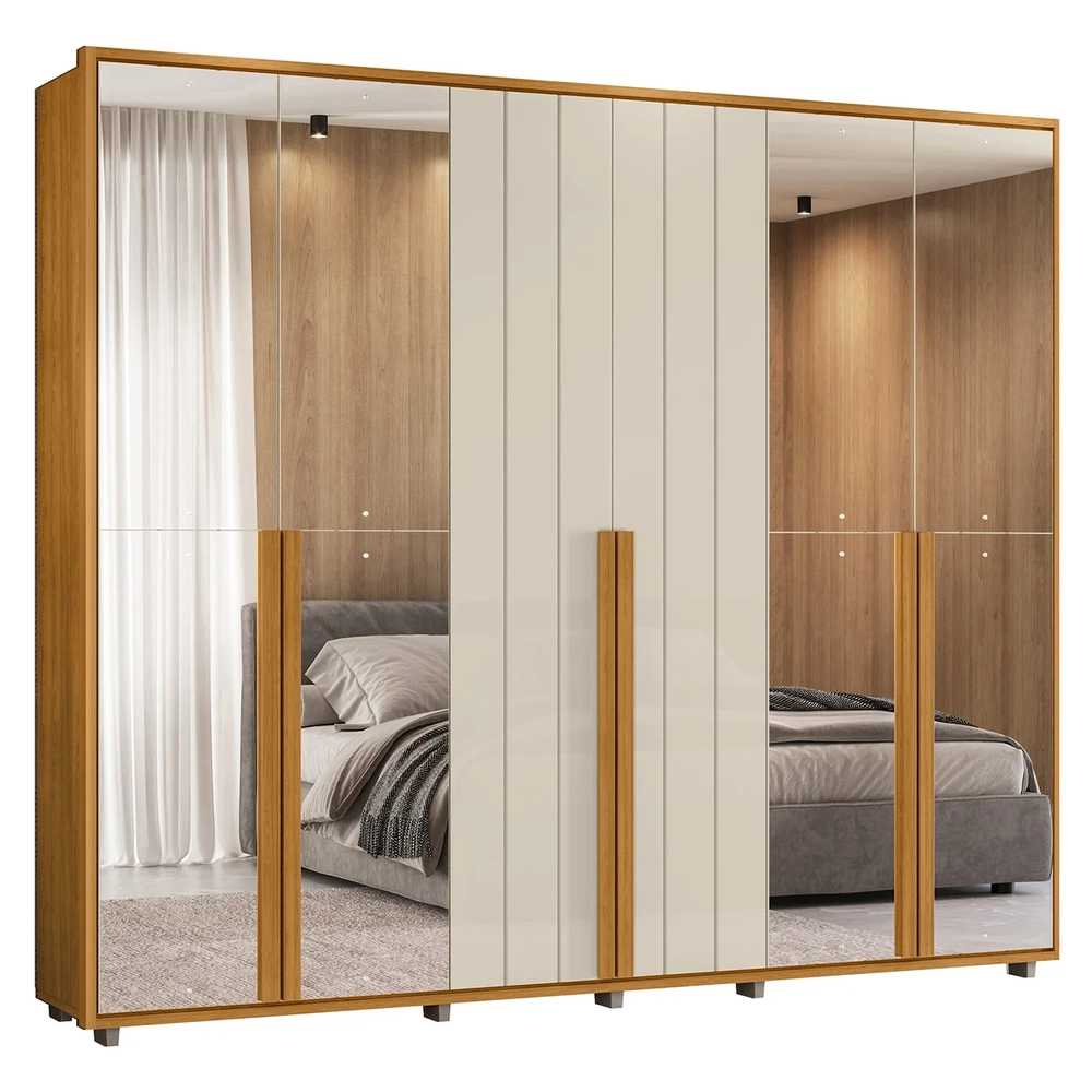 Guarda Roupa Casal 278cm 6 Portas 8 Espelhos Zac Off/Cinamomo Z10 - Mpozenato