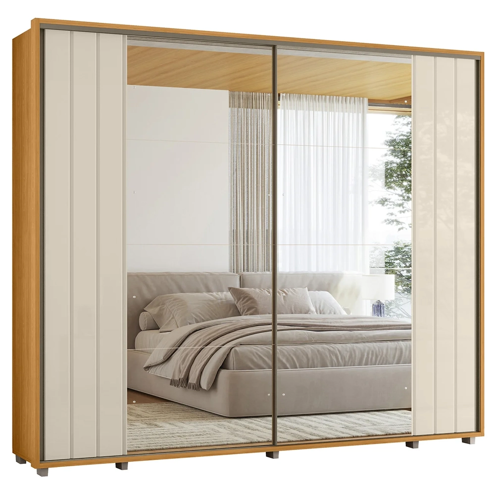 Guarda Roupa Casal 278cm 2 Portas 8 Espelhos Mya Off/Cinamomo Z10 - Mpozenato