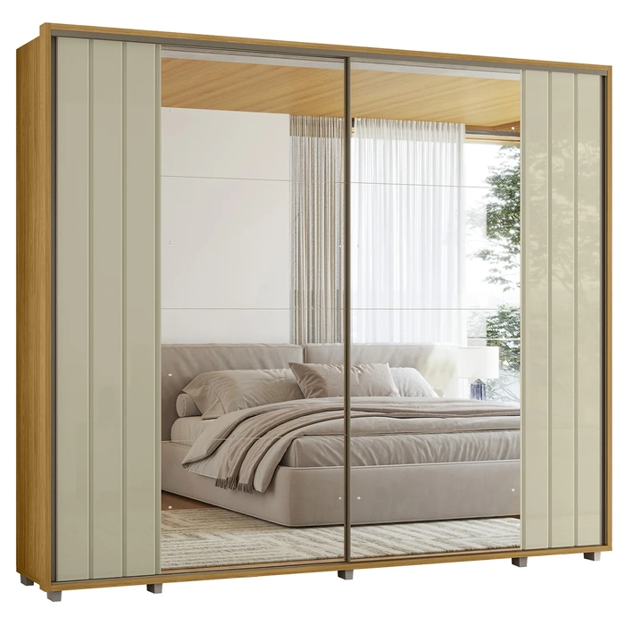 Guarda Roupa Casal 278cm 2 Portas 8 Espelhos Mya Opala/Cumaru Z10 - Mpozenato