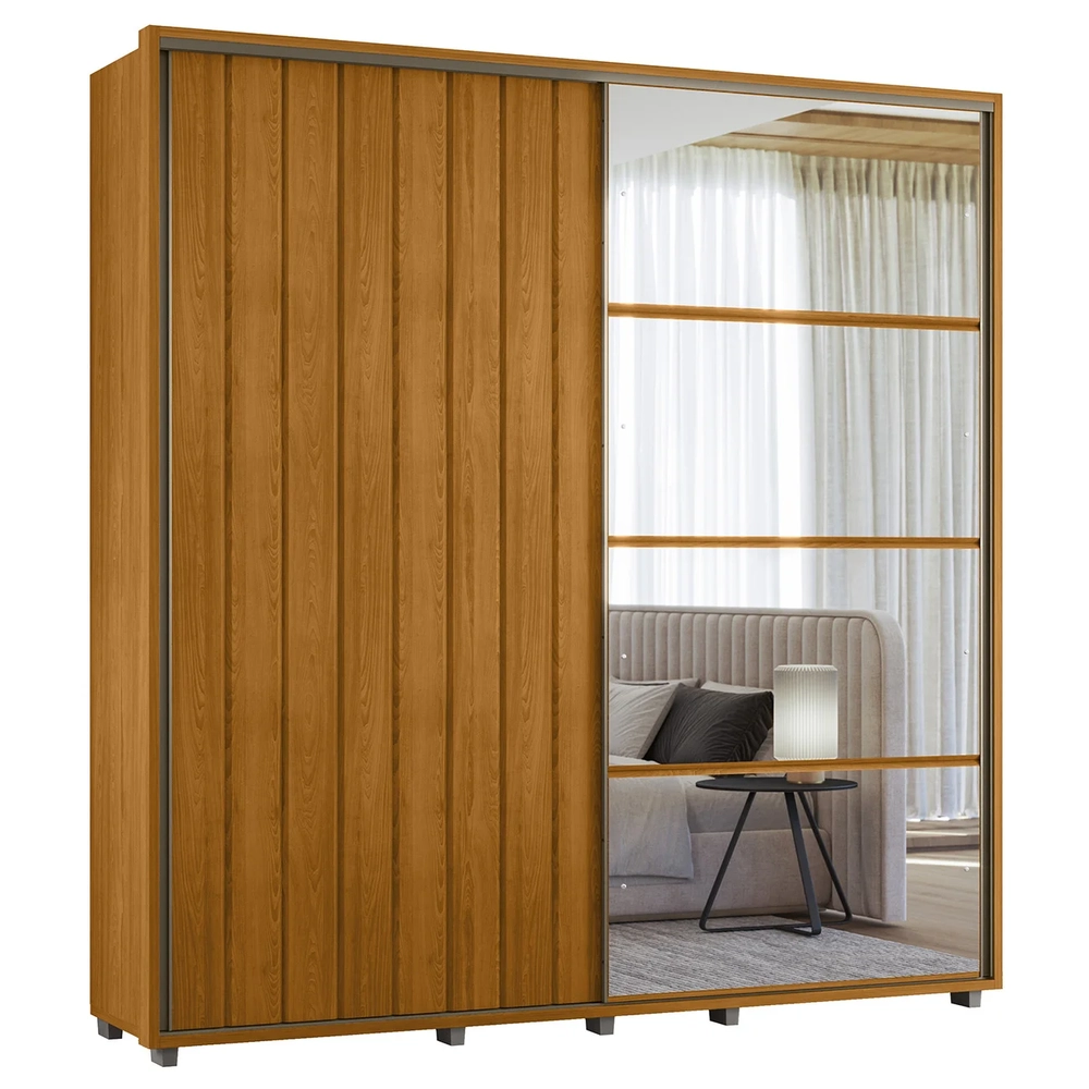 Guarda Roupa Casal 230cm Com Espelho Verbena Cinamomo Z10   - Mpozenato
