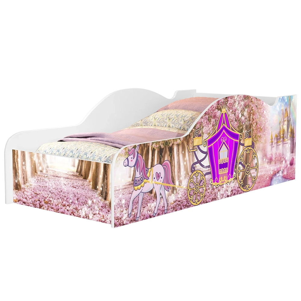 Cama Solteiro Infantil 188x88cm Personagens Carruagem Rosa Z53 - Mpozenato