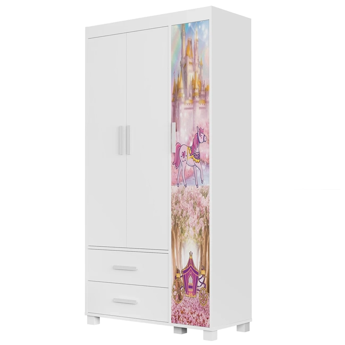 Guarda Roupa Infantil 89cm Com 3 Portas Carruagem Rosa Z53  - Mpozenato