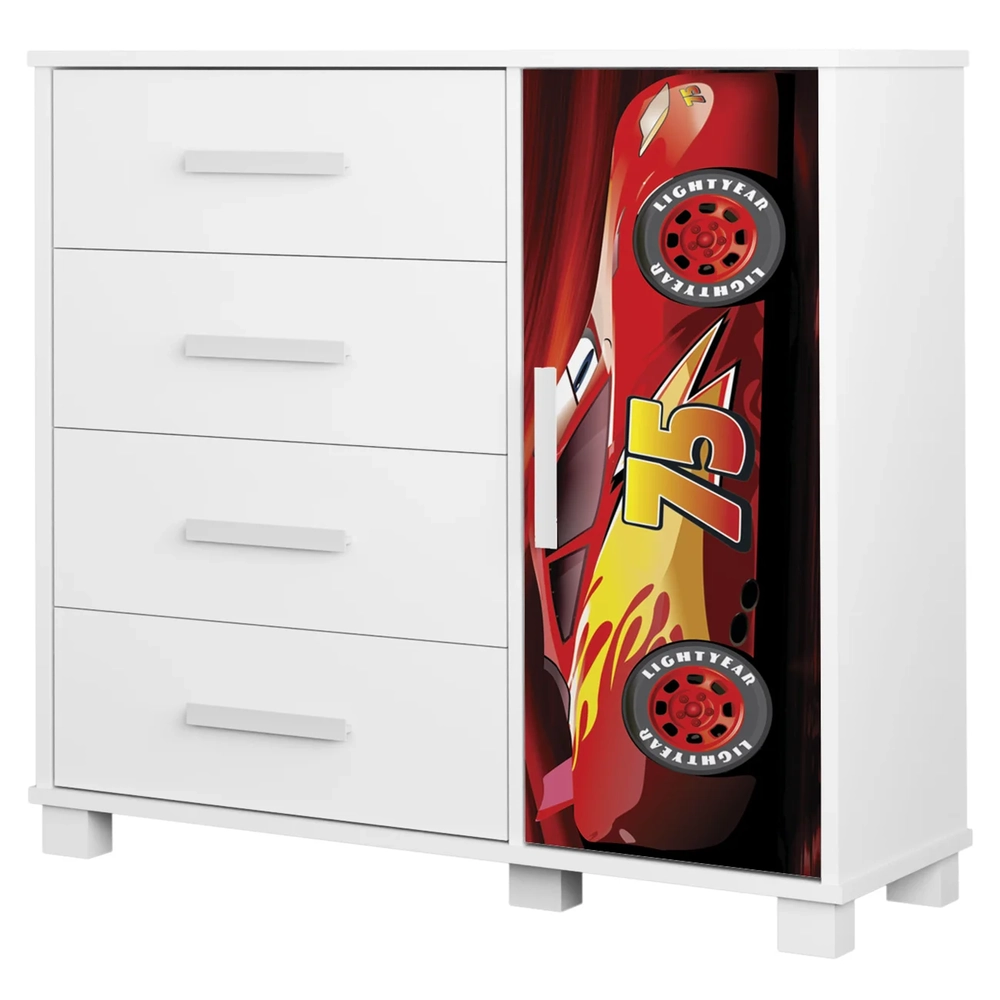Cômoda Infantil Para Quarto 80cm 4 Gavetas Carro Vermelho Z53 - Mpozenato