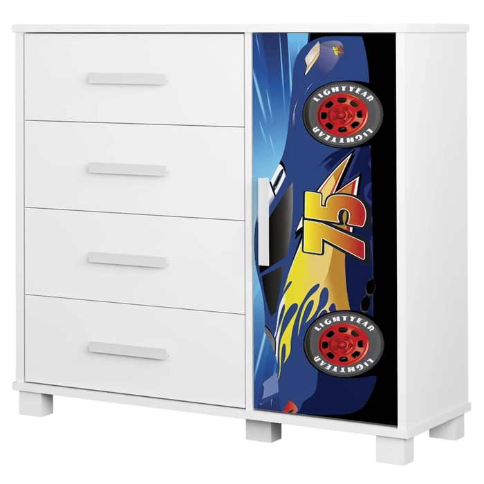 Cômoda Infantil Para Quarto 80cm 4 Gavetas Carro Azul Z53   - Mpozenato