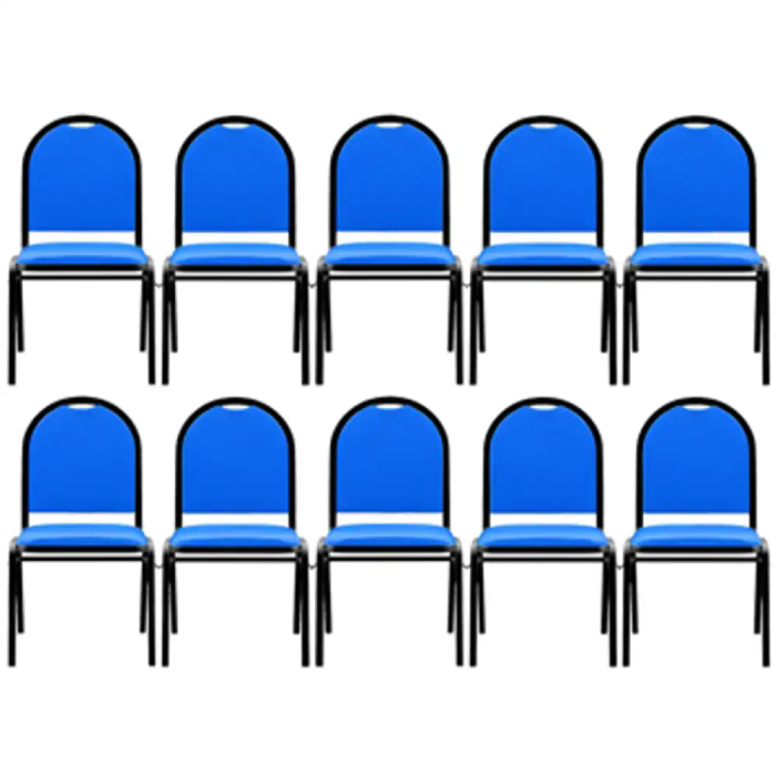 Kit 10 Cadeiras Hoteleiras Auditório Empilhável Sintético Z33 Azul - Mpozenato