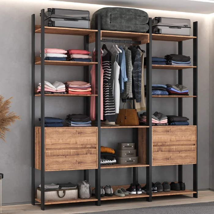 Closet 4 Gavetas 1 Cabideiro Estilo Industrial Chess F04 Preto/Solanum - Mpozenato
