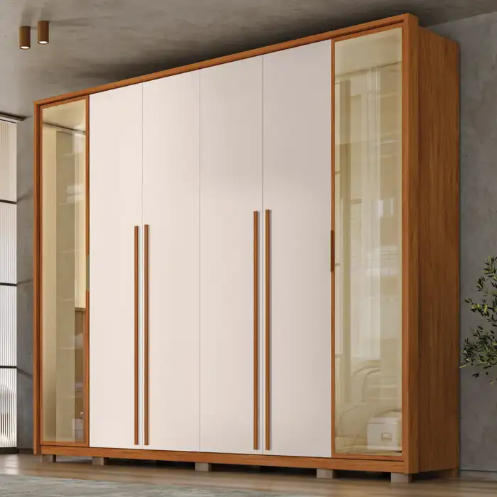 Guarda Roupa Casal 6 Portas Vidro Reflecta Octavius Freijó/Off White - Caemmun