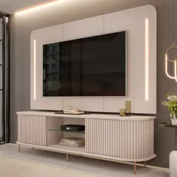 Painel Para TV 75 Pol e Rack Bancada Ripado 218cm World D04 Off White - Mpozenato