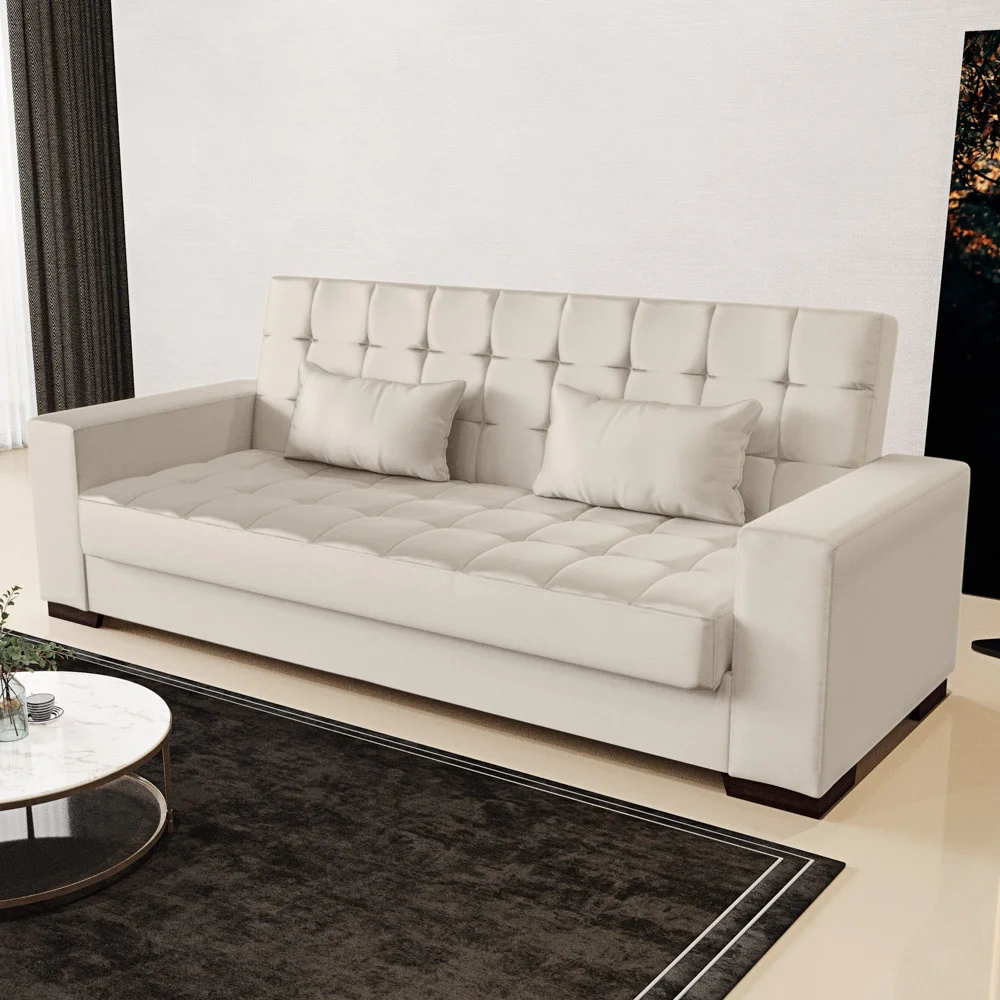 Sofá Cama para Sala de Estar Lisboa Corino Bege - Ibiza