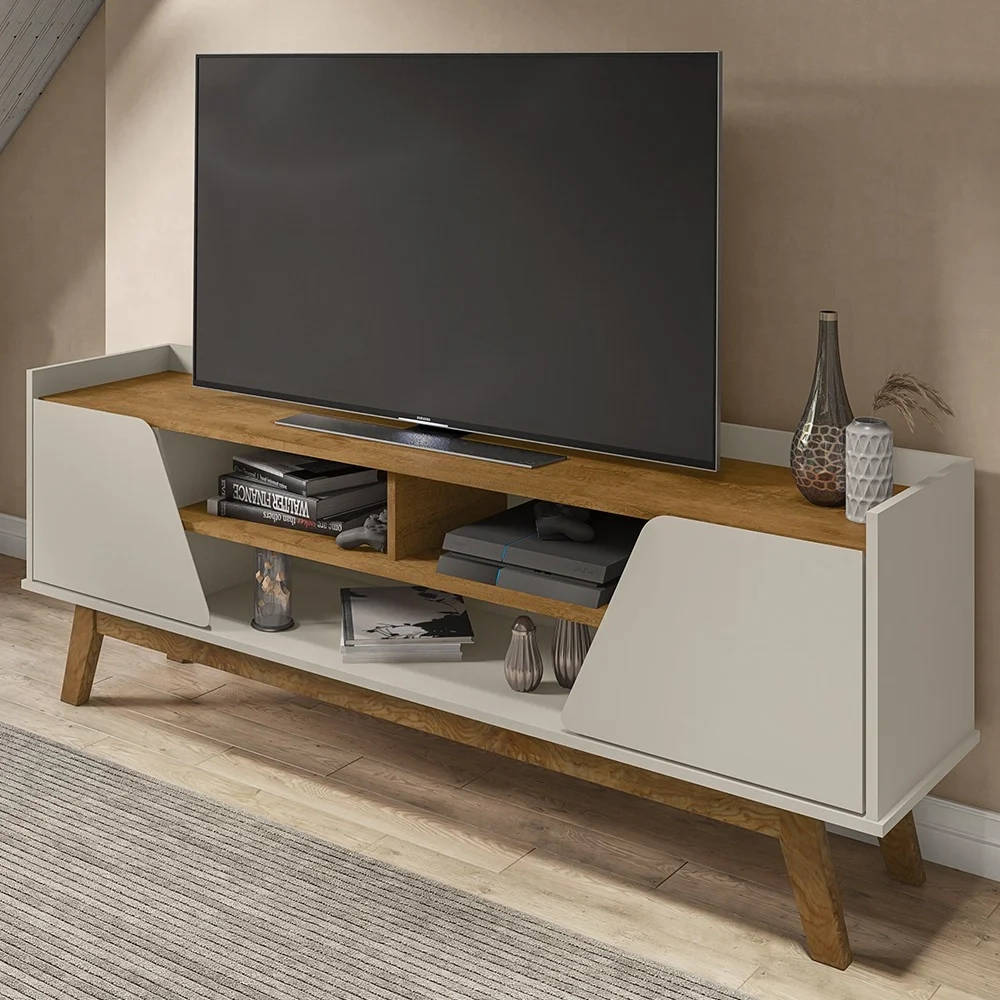Rack Bancada para TV 65 Pol 160cm Titan B02 Off White/Naturalle - Mpozenato