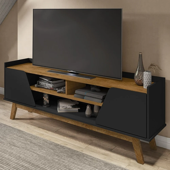 Rack Bancada para TV 65 Pol 160cm Titan B02 Preto Fosco/Naturalle - Mpozenato