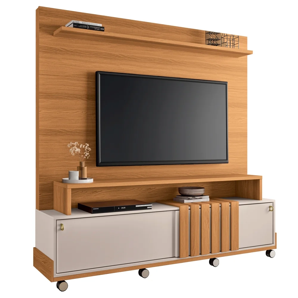 Estante Painel Para TV 65 Pol 180cm 2 Portas Cloe H01 Off White/Cinamomo - Mpozenato