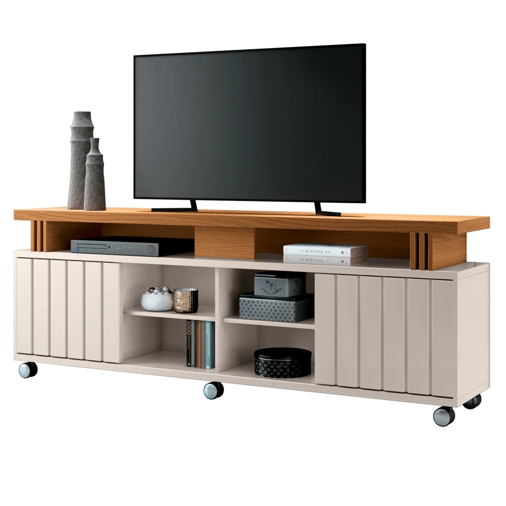 Rack para Sala Bancada de TV 70 Pol. 180cm Briz H01 Off White/Cinamomo - Mpozenato