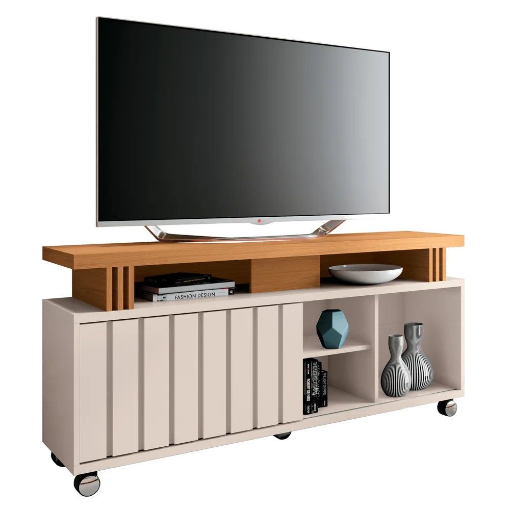 Rack para Sala Bancada de TV 50 Pol. 136cm Briz H01 Off White/Cinamomo - Mpozenato