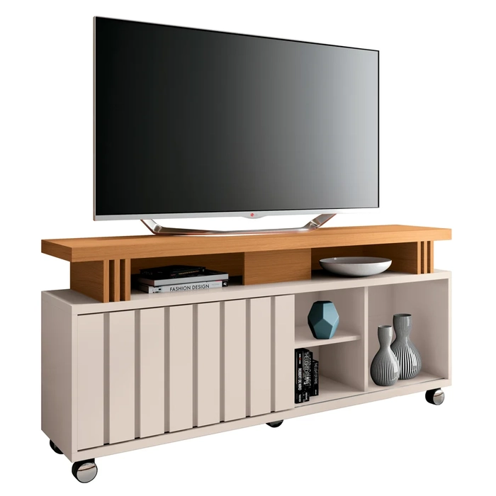 Rack para Sala Bancada de TV 50 Pol. 136cm Briz H01 Off White/Cinamomo - Mpozenato