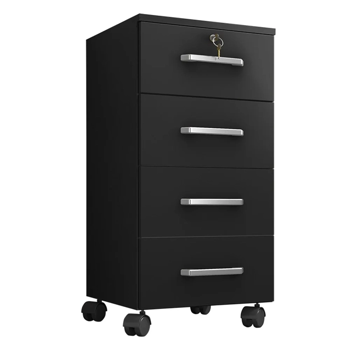 Gaveteiro Escritório 4 gavetas Com Rodízios Gávea Preto Trama - Móveis Leão