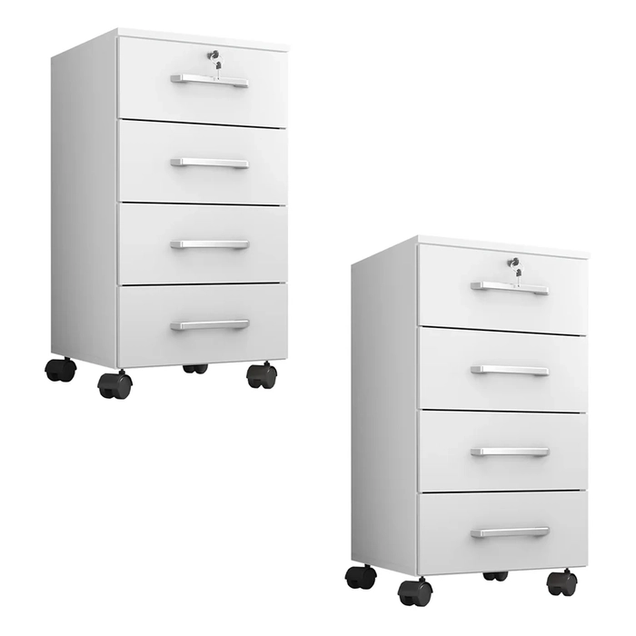 Gaveteiro Escritório 4 gavetas Com Rodízios Kit 2 Gávea Branco Trama - Móveis Leão