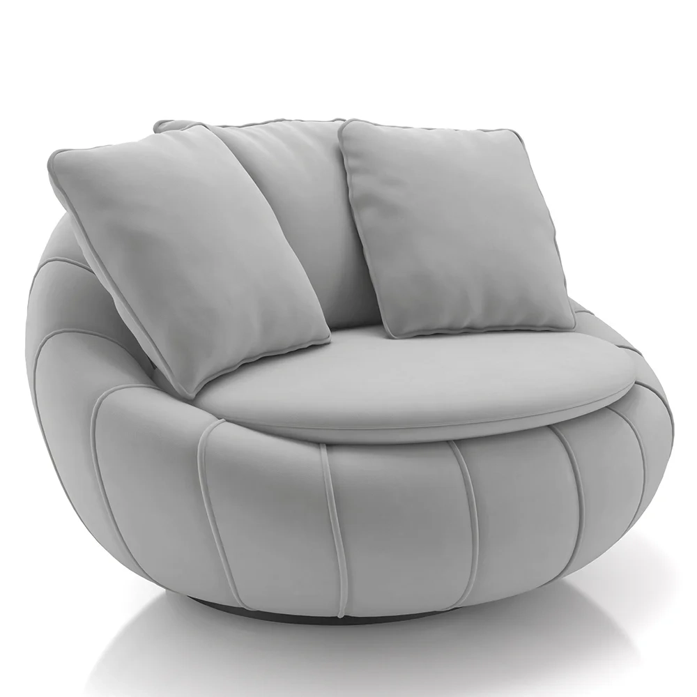 Poltrona Decorativa Redonda Giratória com Almofadas Saphire Z32 Veludo Cinza - Mpozenato
