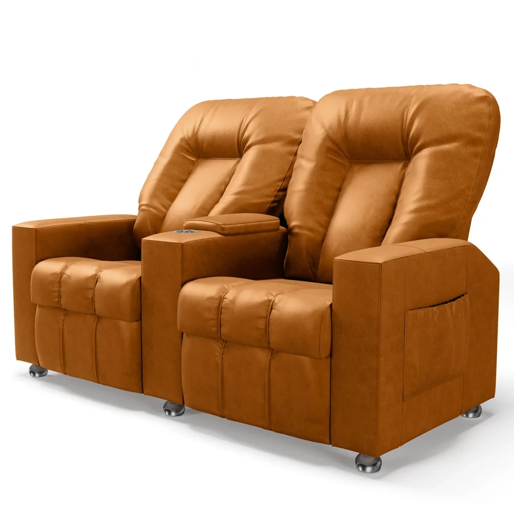 Poltrona Reclinável Para Cinema 2 Lugares Praddo FH9 PU Whisky - Mpozenato