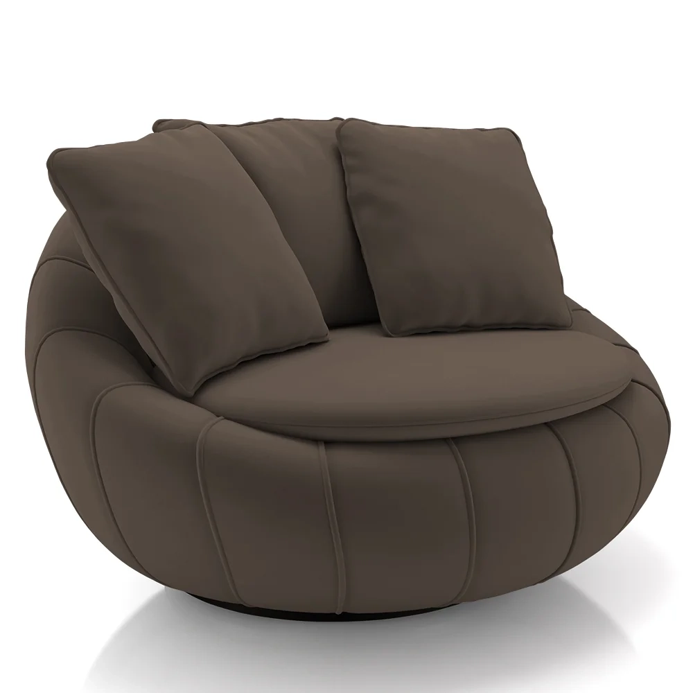 Poltrona Decorativa Redonda Giratória com Almofadas Saphire Z32 Veludo Marrom - Mpozenato
