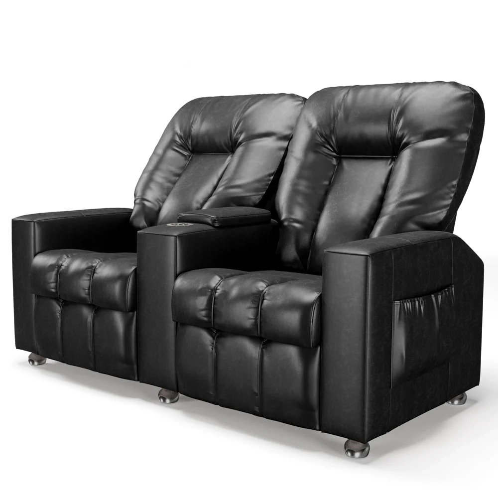 Poltrona Reclinável Para Cinema 2 Lugares Praddo FH9 PU Preto Brilho - Mpozenato