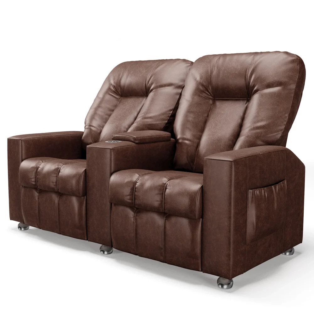 Poltrona Reclinável Para Cinema 2 Lugares Praddo FH9 PU Marrom Brilho - Mpozenato