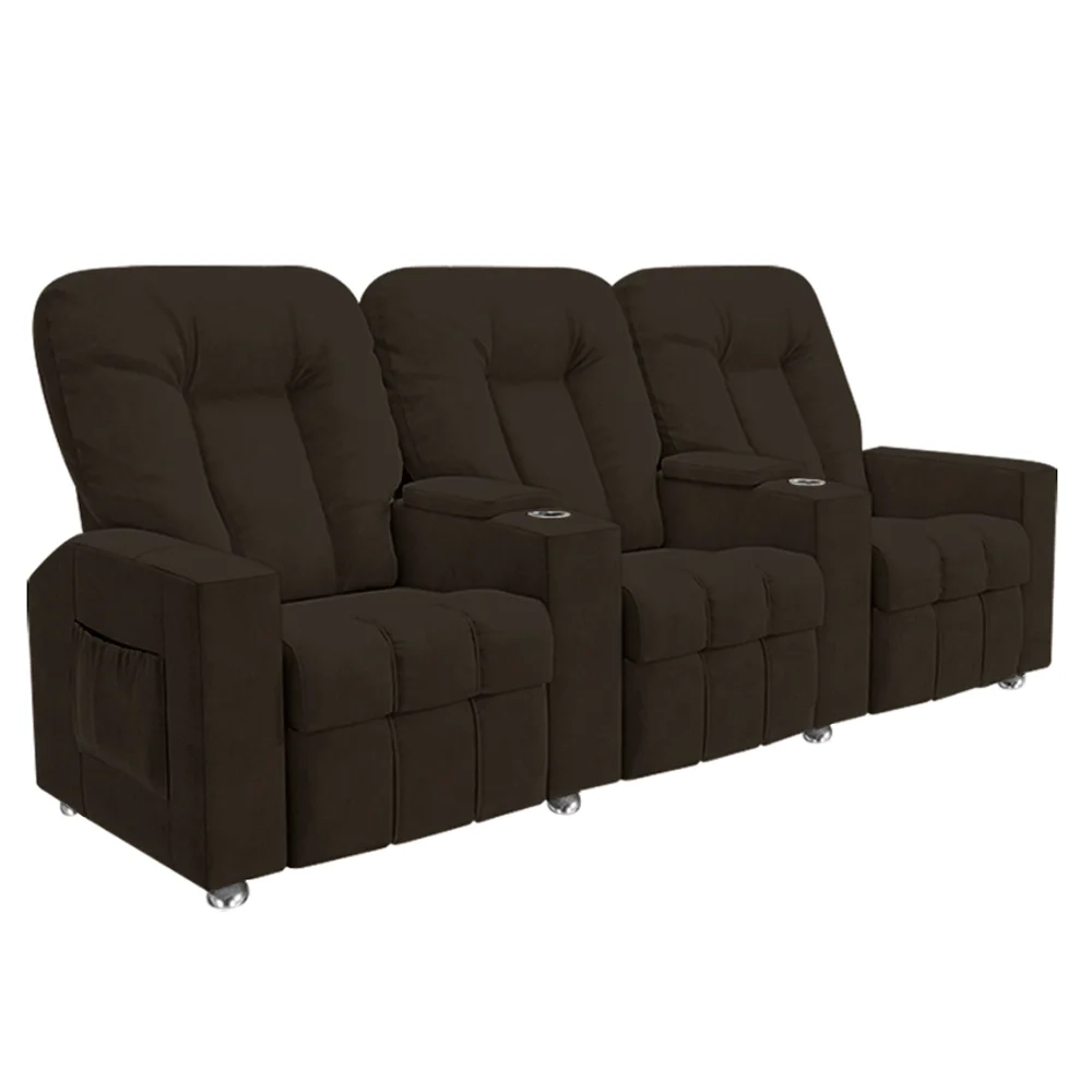 Poltrona Reclinável Para Cinema 3 Lugares Praddo FH9 Veludo Marrom - Mpozenato