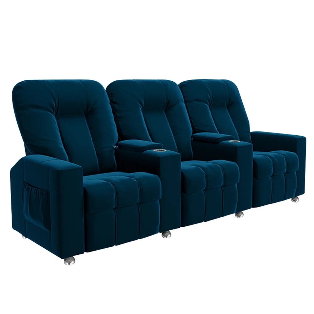 Poltrona Reclinável Para Cinema 3 Lugares Praddo FH9 Veludo Azul Marinho - Mpozenato
