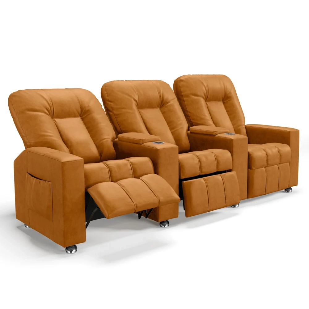 Poltrona Reclinável Para Cinema 3 Lugares Praddo FH9 PU Whisky - Mpozenato