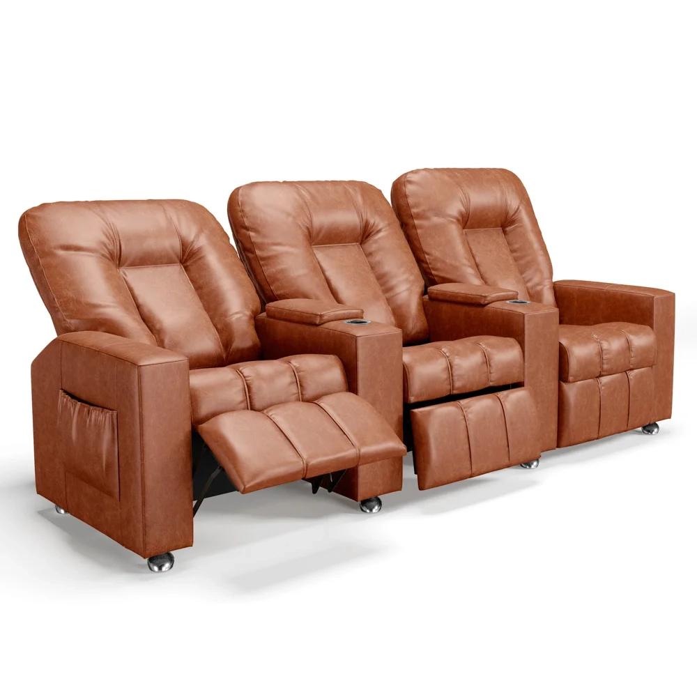 Poltrona Reclinável Para Cinema 3 Lugares Praddo FH9 PU Camel - Mpozenato