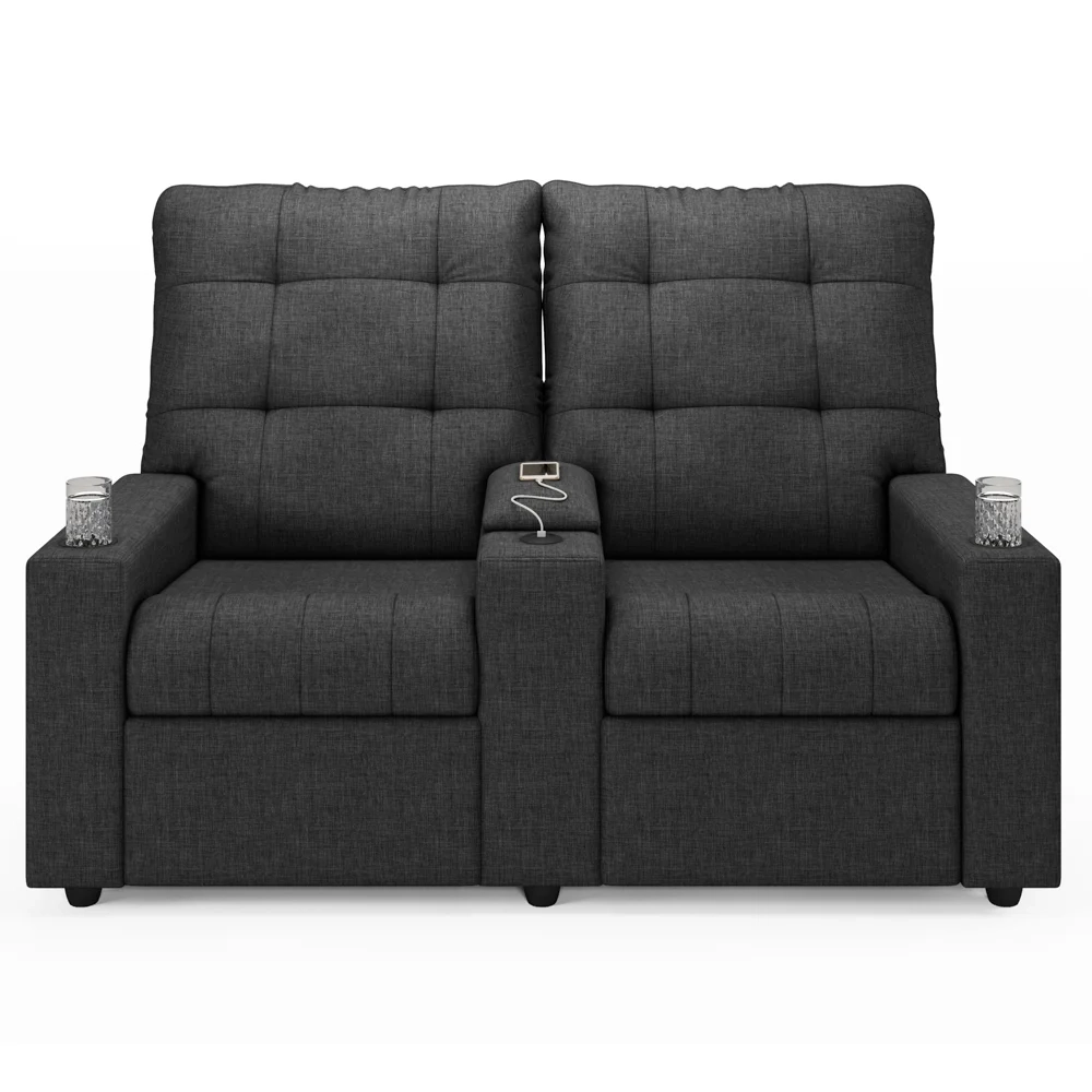 Poltrona de Cinema Reclinável 2 Lugares Baú USB Mallie FH9 Linho Grafite - Mpozenato