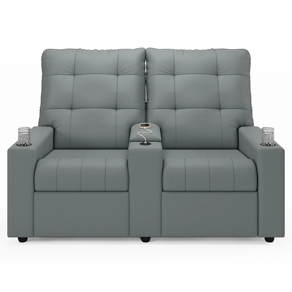 Poltrona de Cinema Reclinável 2 Lugares Baú USB Mallie FH9 PU Cinza - Mpozenato