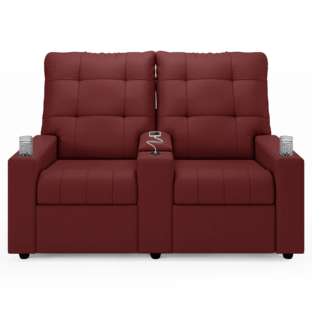 Poltrona de Cinema Reclinável 2 Lugares Baú USB Mallie FH9 PU Vermelho - Mpozenato