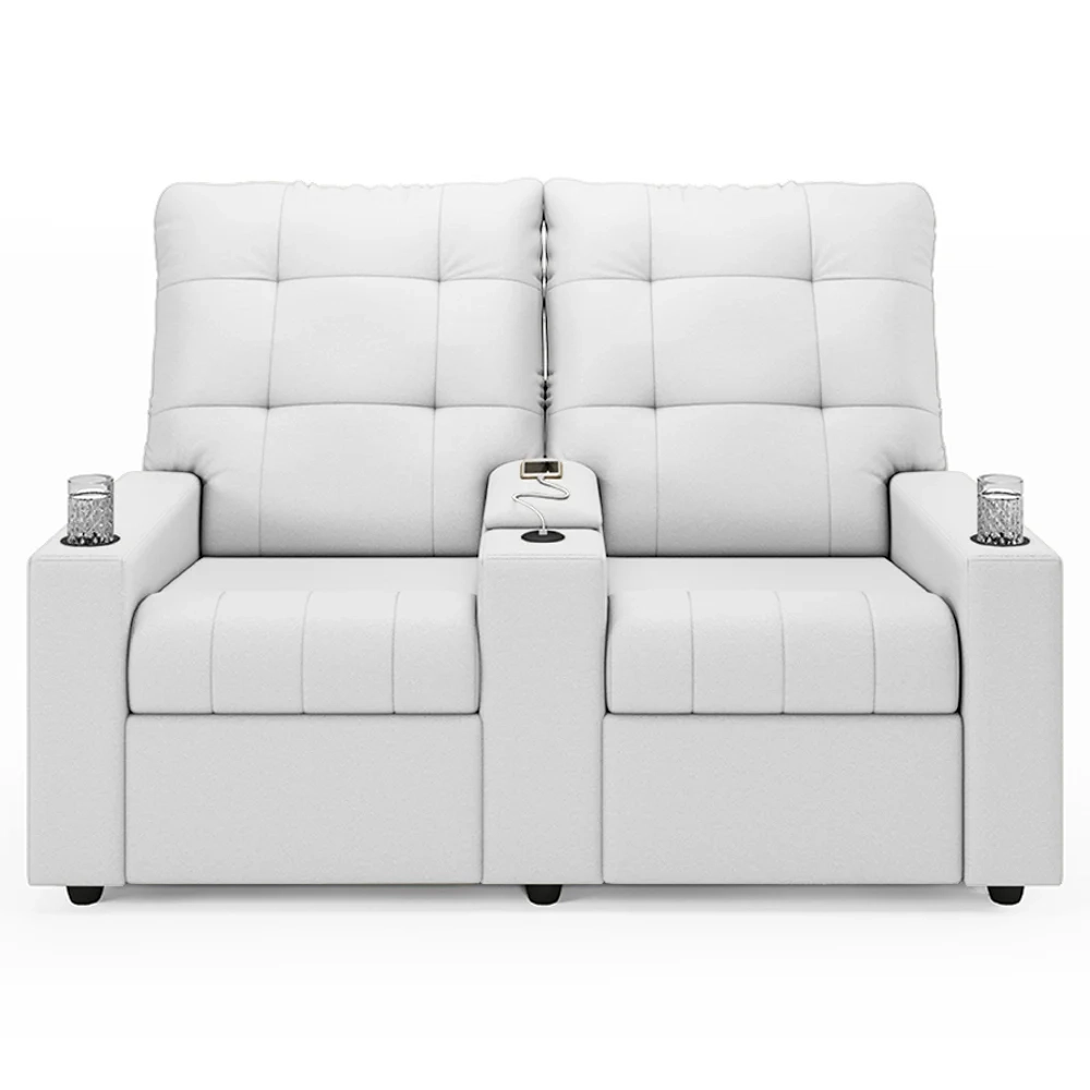Poltrona de Cinema Reclinável 2 Lugares Baú USB Mallie FH9 PU Branco - Mpozenato