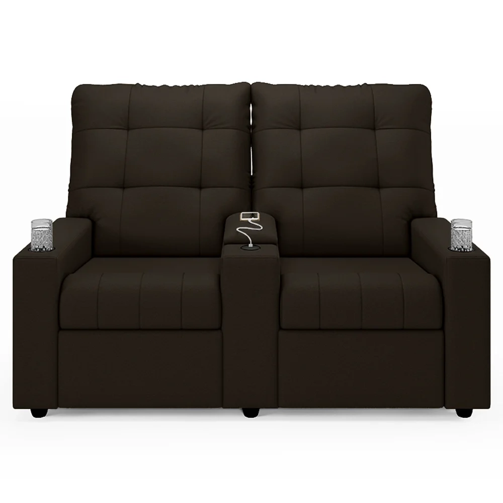 Poltrona de Cinema Reclinável 2 Lugares Baú USB Mallie FH9 PU Marrom - Mpozenato