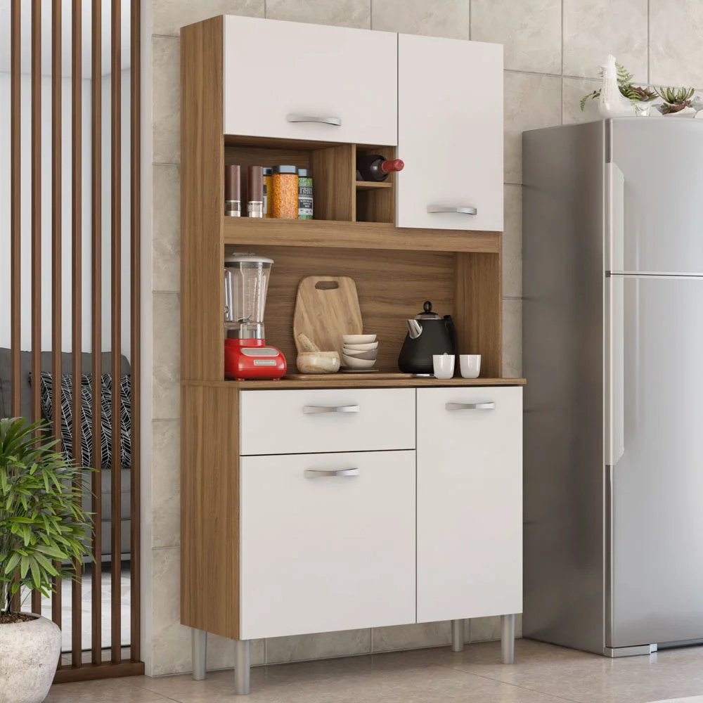 Kit Cozinha Compacta 4 Portas 1 Gaveta Malta D02 Amendola/Branco - Mpozenato